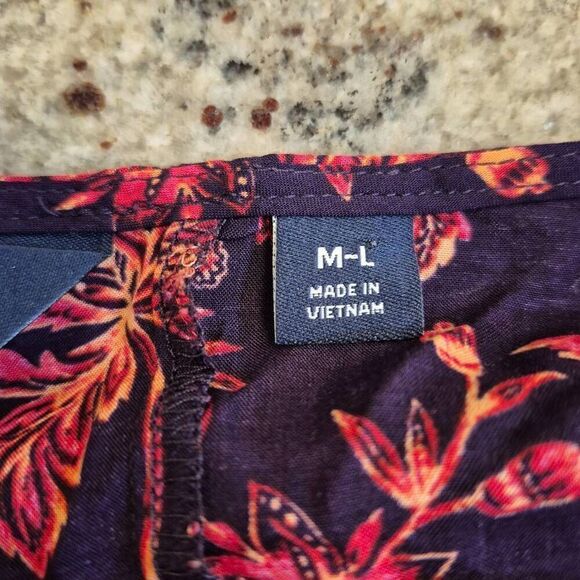 Lands' End Women's Purple/Navy/Red Modal Floral V-Neck Drawstring Swim Cover Up - Picture 12 of 15